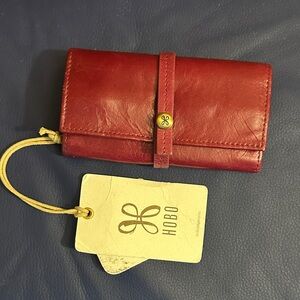 HOBO Red Leather Strap Jewelry Travel Holder with Gold-Tone Button